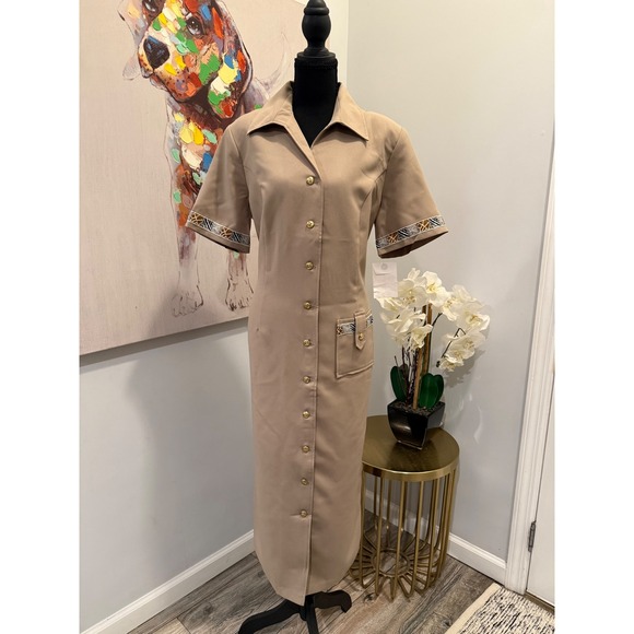 Bfa Classics Dresses & Skirts - BFA Classics Tan Khaki Safari Maxi Dress, Size 14